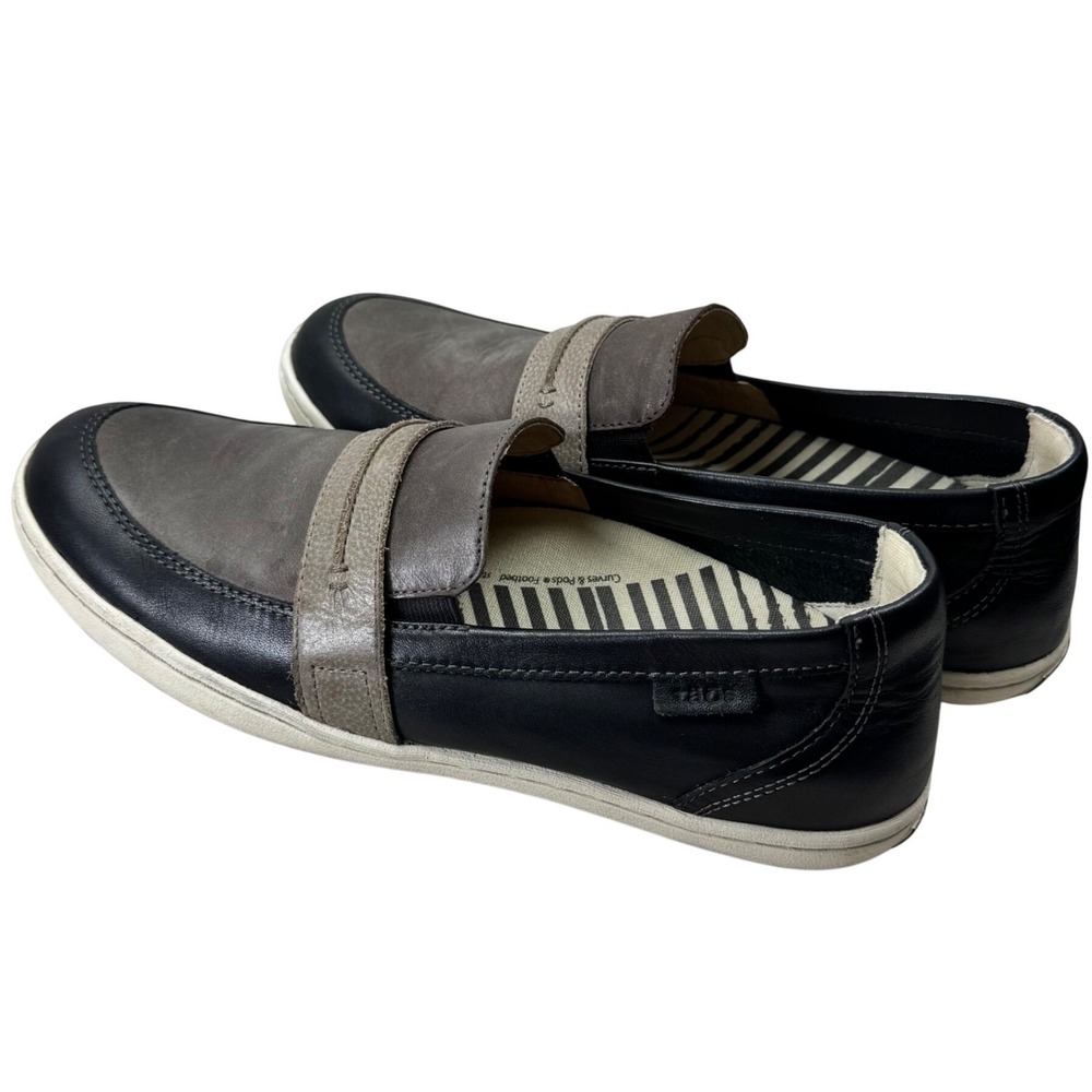 Taos Upward Leather Loafers Womens 9 Black Grey Slip On Comfort Shoes Orthopedic